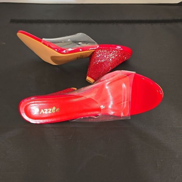 BRAND NEW PAZZLE RHINESTONE HEEL EMBROIDERED CLEAR  OPEN-TOE STRAP SANDAL - Picture 11 of 12